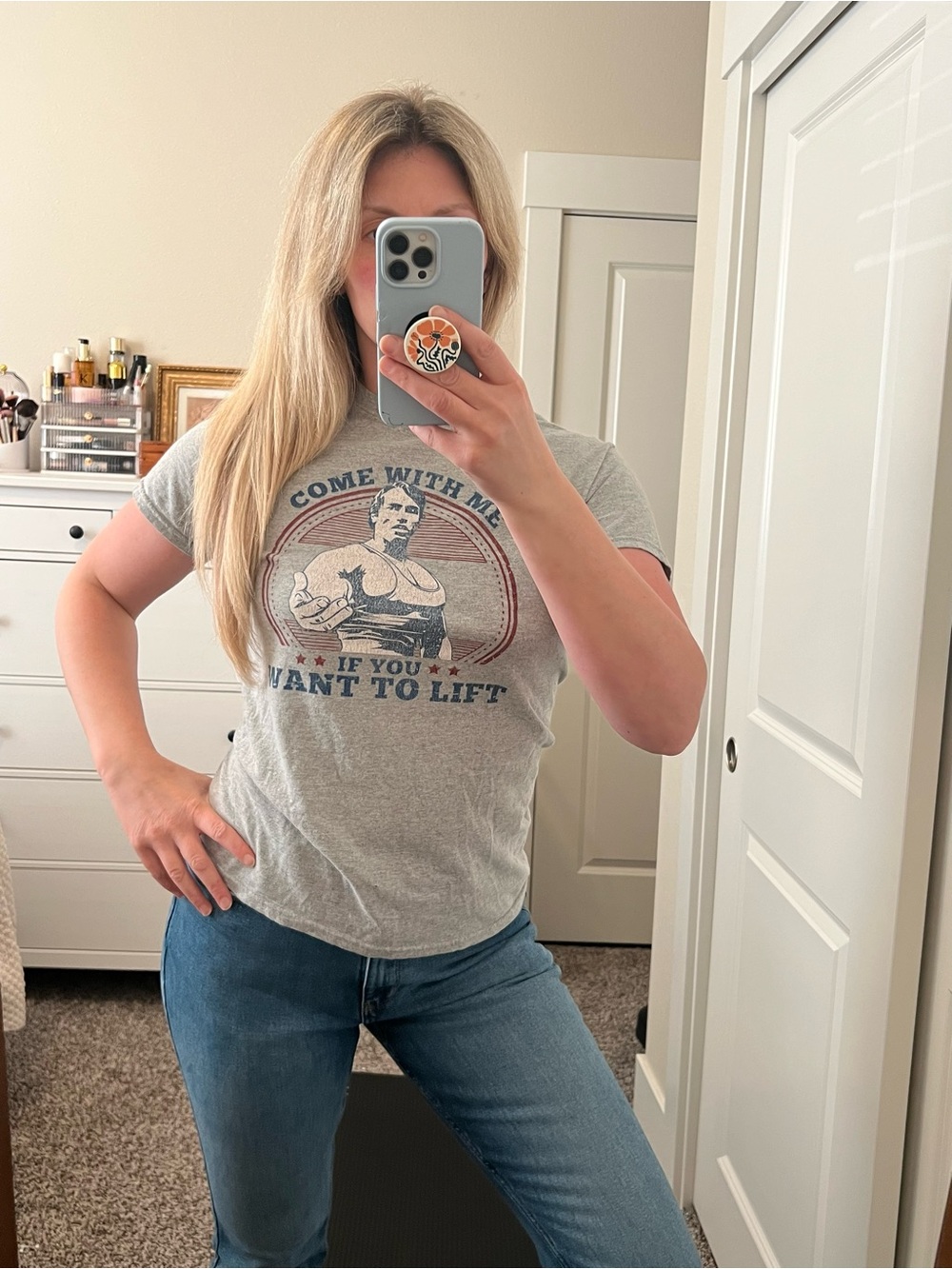 Gray Graphic Women's Tee - 'Want to Lift'